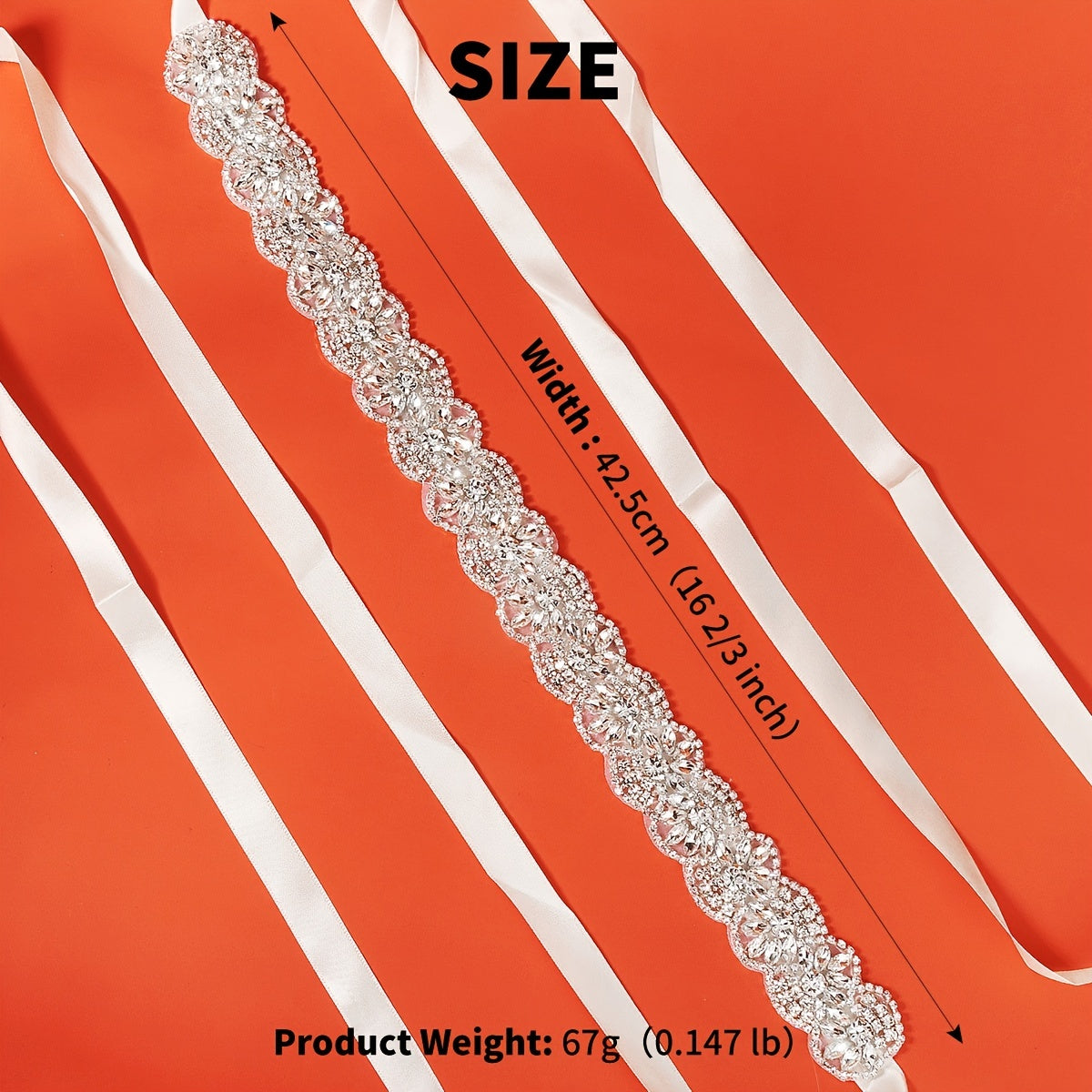 To'y liboslari uchun rhinestones bilan bezatilgan satin lenta bilan to'y belbog'i