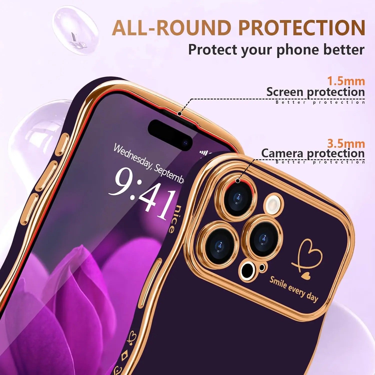 Wave-Shaped Double Heart Electroplated Phone Case for Samsung Galaxy A16 A15 A55 A35 A14 A54