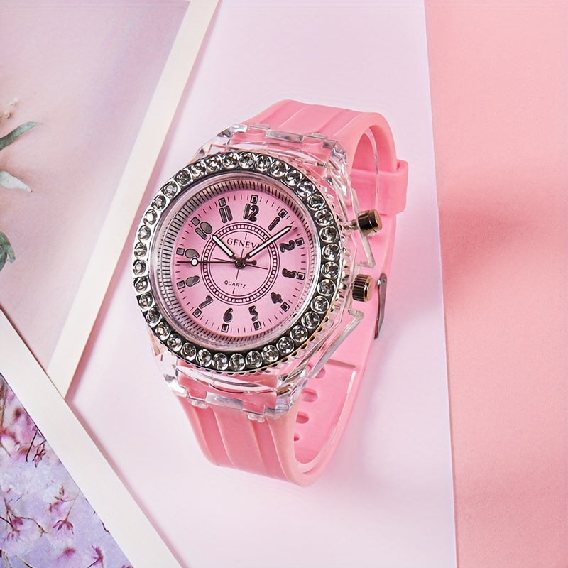 Luminous Student Digital Watch with Rhinestones Candy Colors for Teenagers