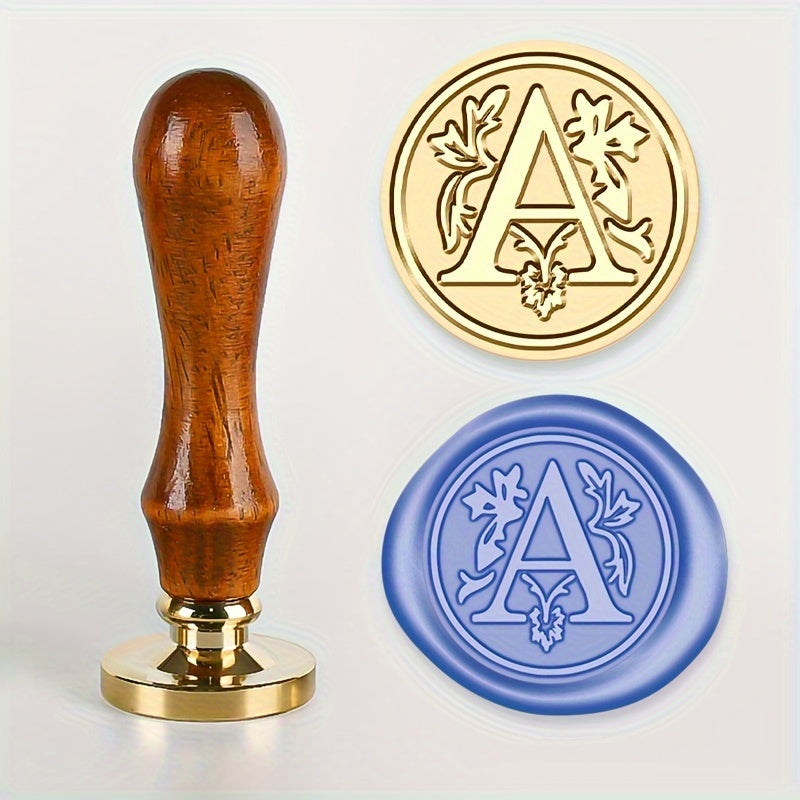 Wax Seal Stamp Set with 26 Letters Brass Head and Retro Wood Handle for Invitations and Gift Wrapping