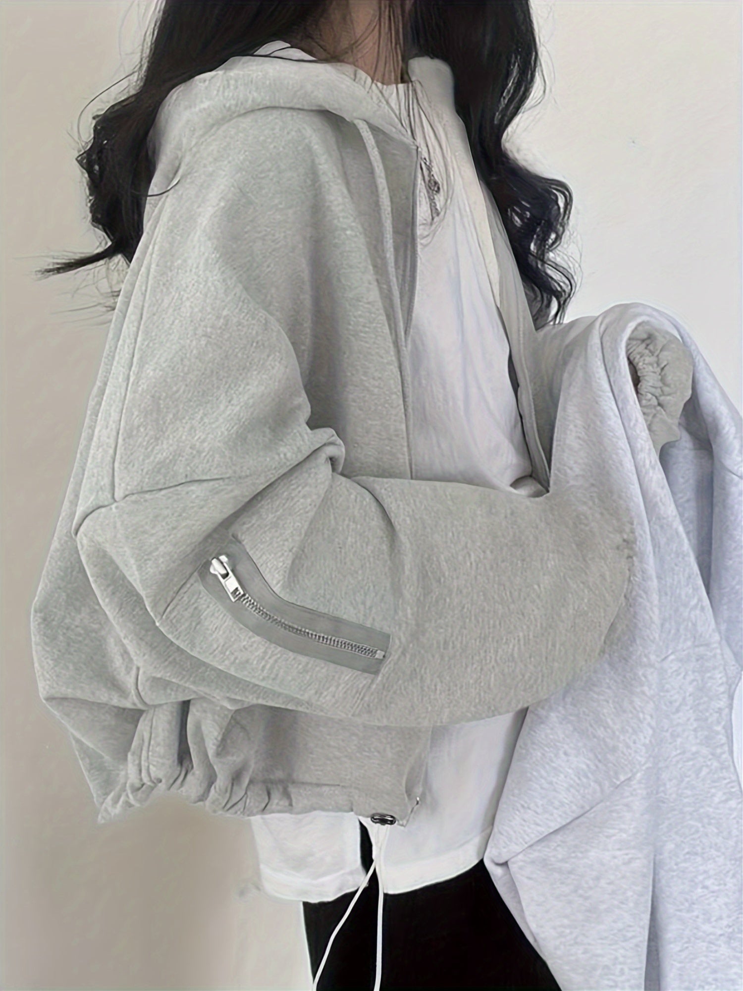 Women’s Y2K Hooded Sweatshirt Short Length Loose Fit Solid Jersey Casual Wear