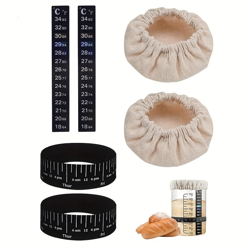 Sourdough Starter Kit with Cloth Covers Temperature Gauge and Date Marker for 7.62-10.16cm Jars