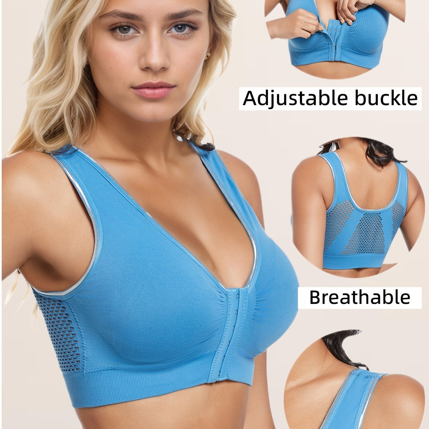 Plus Size Sports Bra Wireless Seamless Breathable Mesh Adjustable For Yoga Fitness