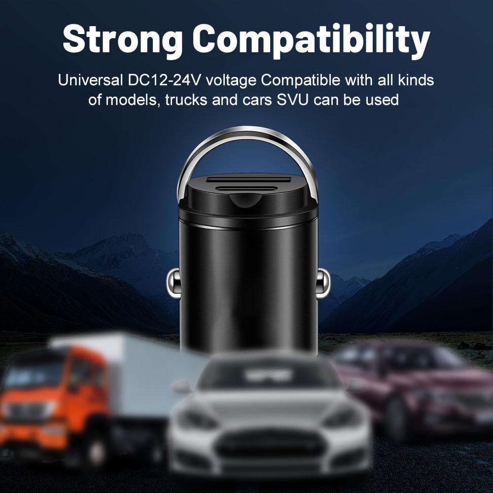2-in-1 Car Charger with PD Fast Charge USB and Type C Quick Charge 3.0 Mini Hidden Design