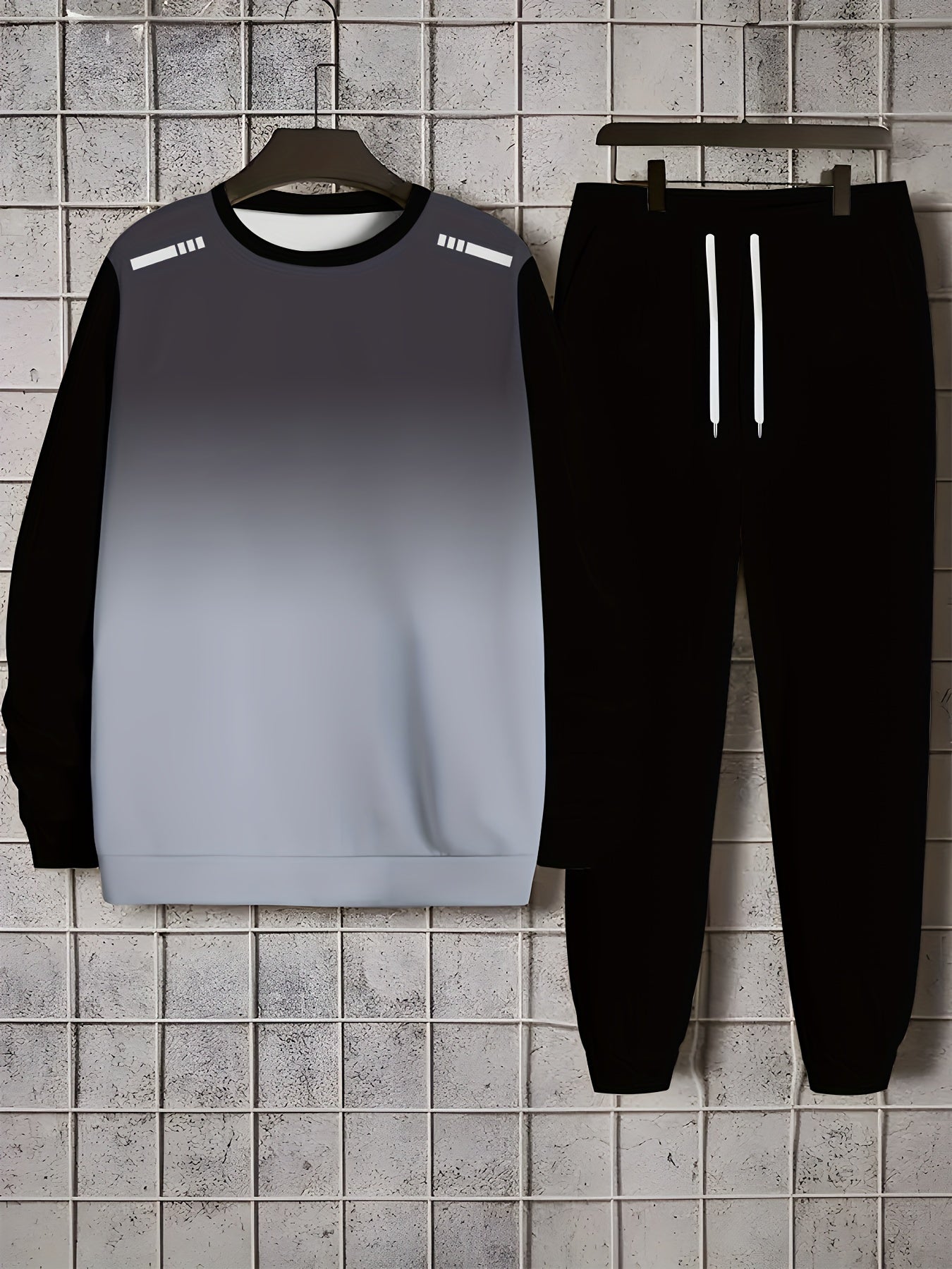 Men's Gradient Color Blocking Long Sleeve Sweatshirt and Sweatpants Set Casual Sportswear