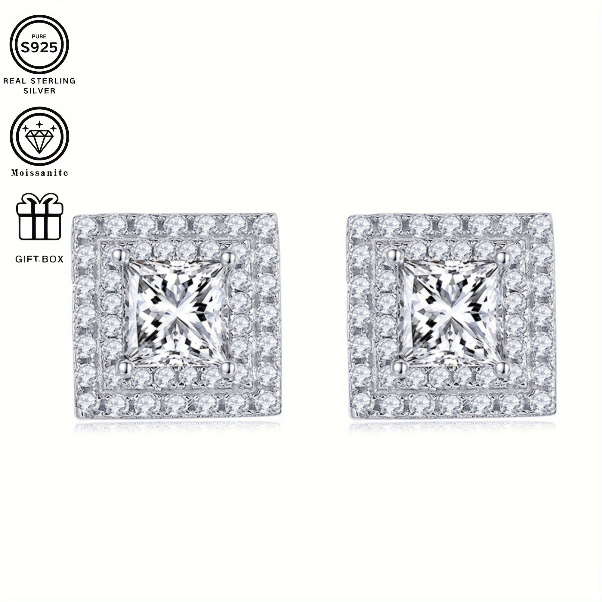 Women’s Silver Jewelry Set with Moissanite Necklace and Earrings 1ct and 1ct