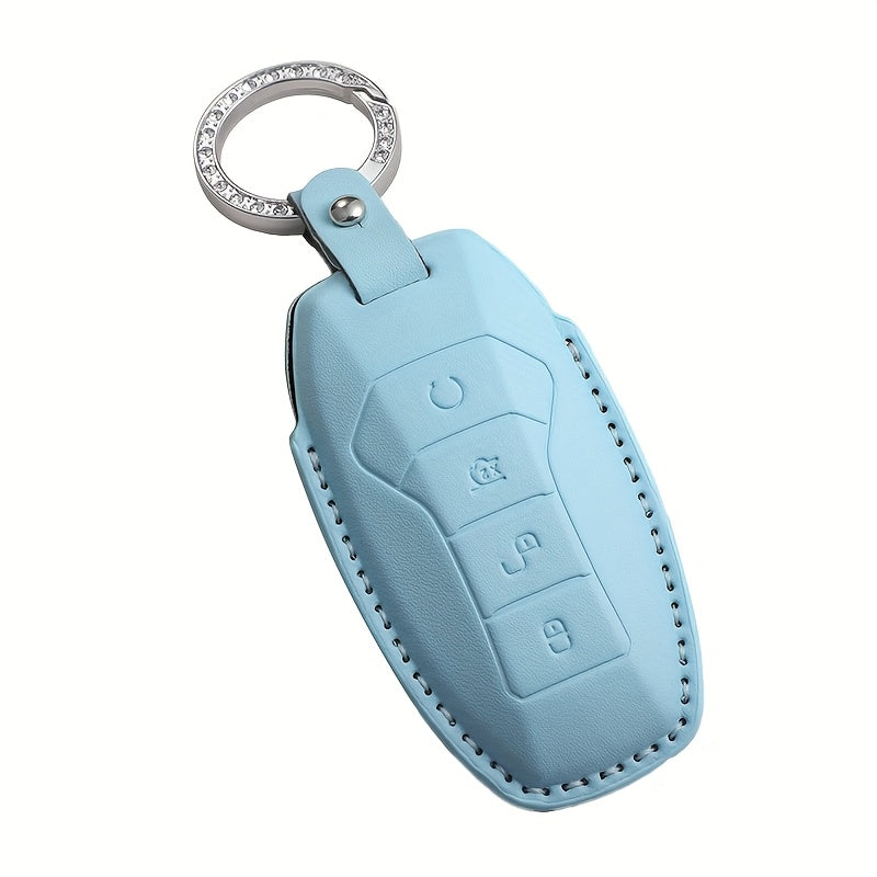 Car Key Cover Leather Case with Diamond Accent for Light Blue Green Purple Models