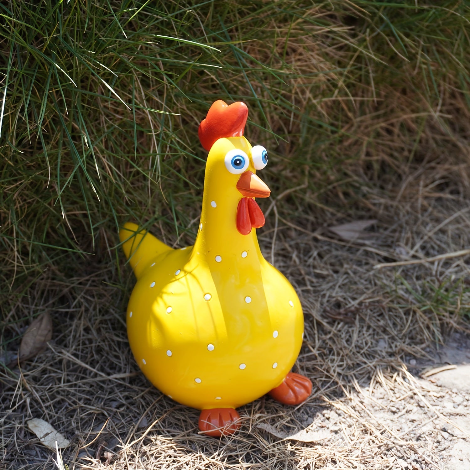 Large-Eyed Polka Dot Rooster Resin Garden Figurine Indoor Outdoor Decor