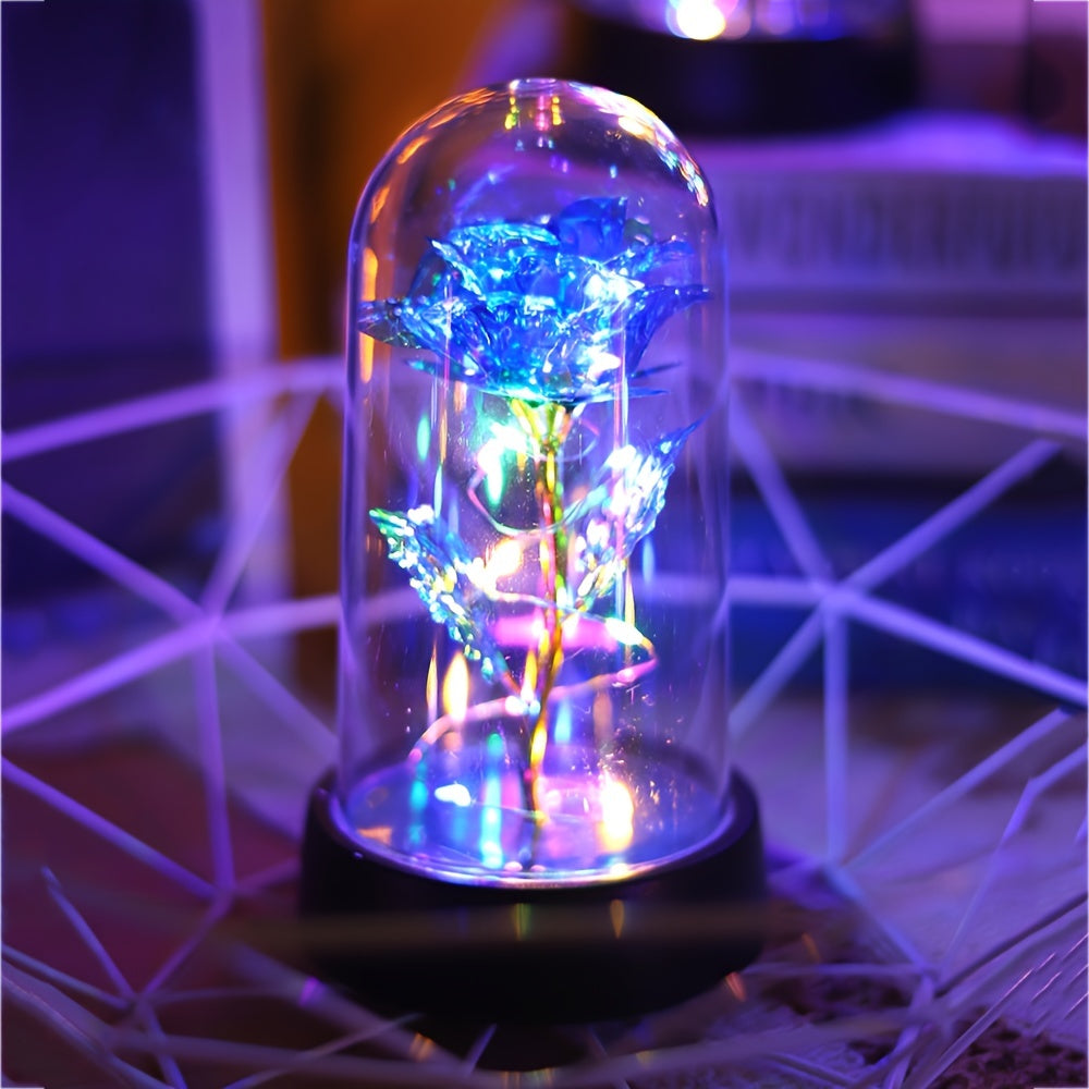 LED Night Light Rose in Glass Dome Pink or Yellow Flowers Battery Powered Gift for Valentine's Day Mother's Day Weddings