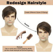 Men's Casual Short Wig Brown Side-Parted Cosplay Halloween Party Prop
