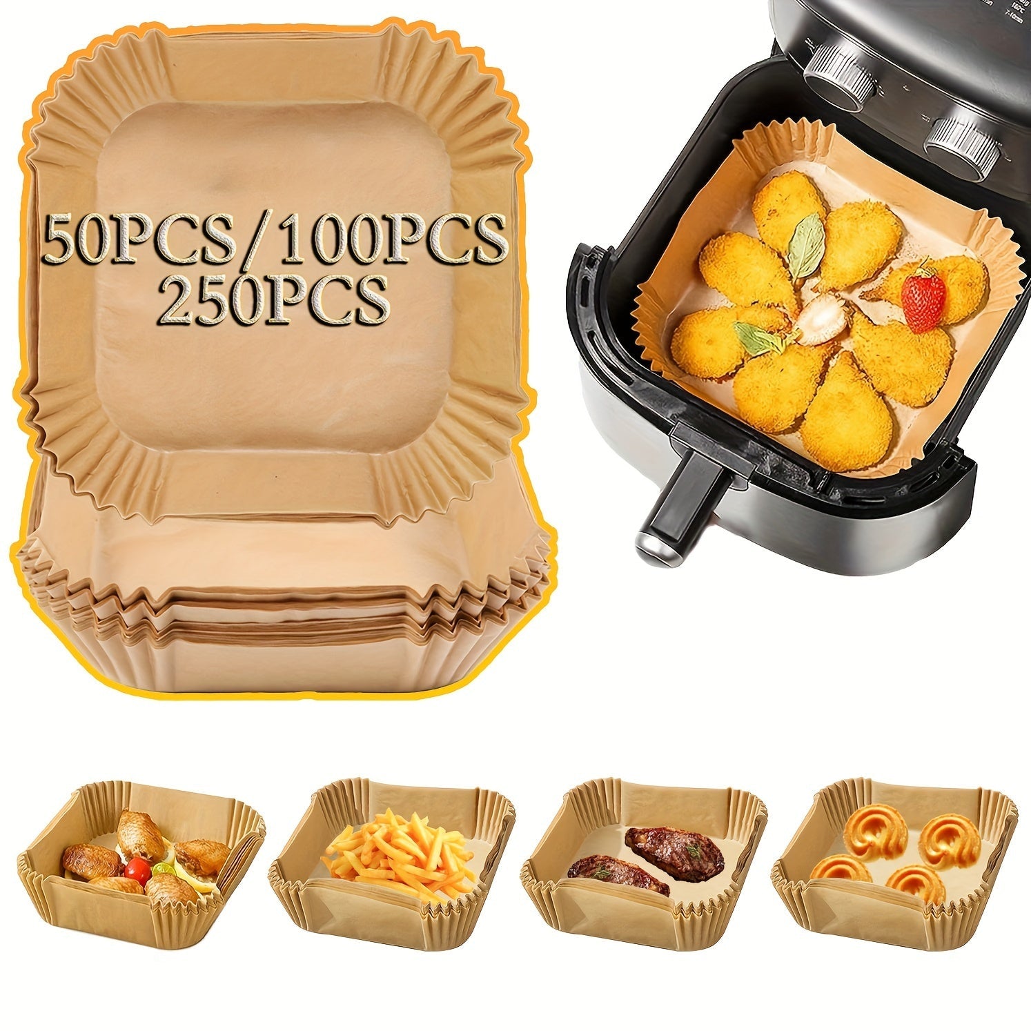 Square Air Fryer Paper Pads BPA-Free Waterproof Disposable Baking Accessories Pack of 50 100 250