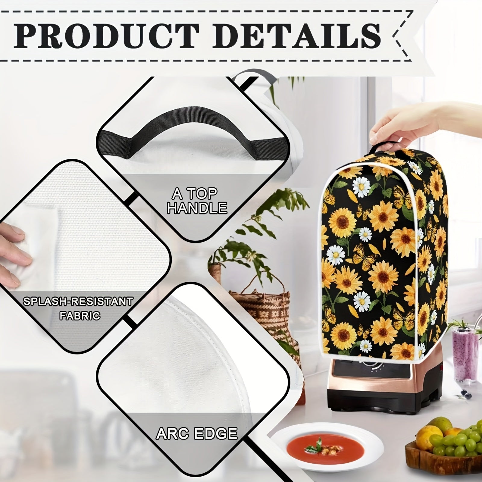 Kitchen Appliance Cover Sunflower Pattern Dust Protector for Blender Juicer Coffee Maker