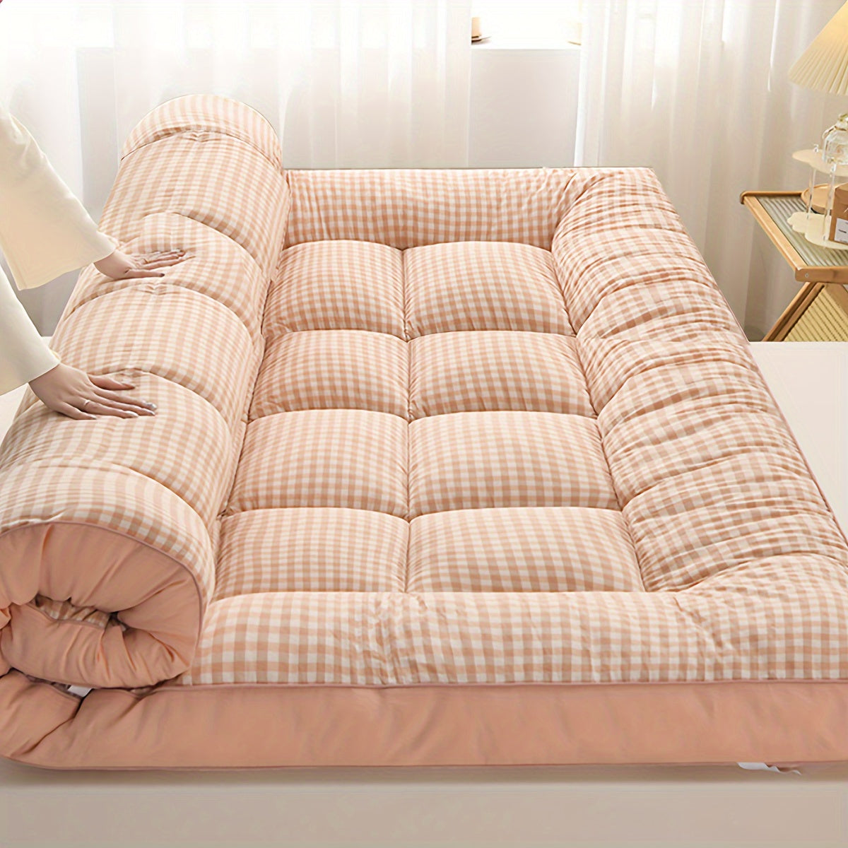 2-shaxsli plaid ko'pikli uyqu matrası, sayohat va turizm uchun, barcha mavsumlar uchun nafas oladigan polyester