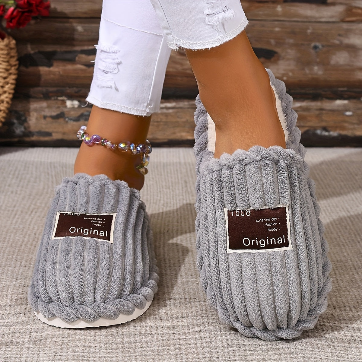 Women’s Faux Fur Slippers with Non-Slip EVA Sole, All-Season, 5 Colors