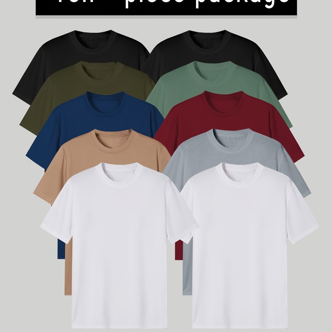 Men's Casual Solid T-Shirts Short Sleeve Crew Neck Moisture Wicking Pack of 10