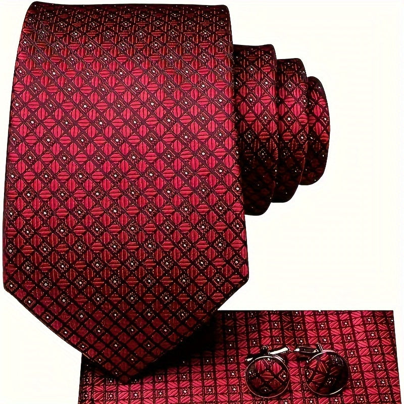 Men's Striped Necktie Set with Cufflinks and Pocket Square for Business and Parties