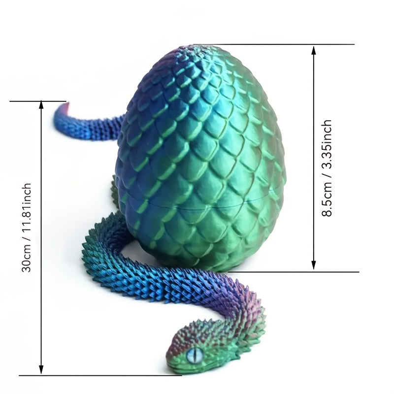 Colorful 3D Printed Snake and Surprise Egg Set with Articulated Joints for Home Decor