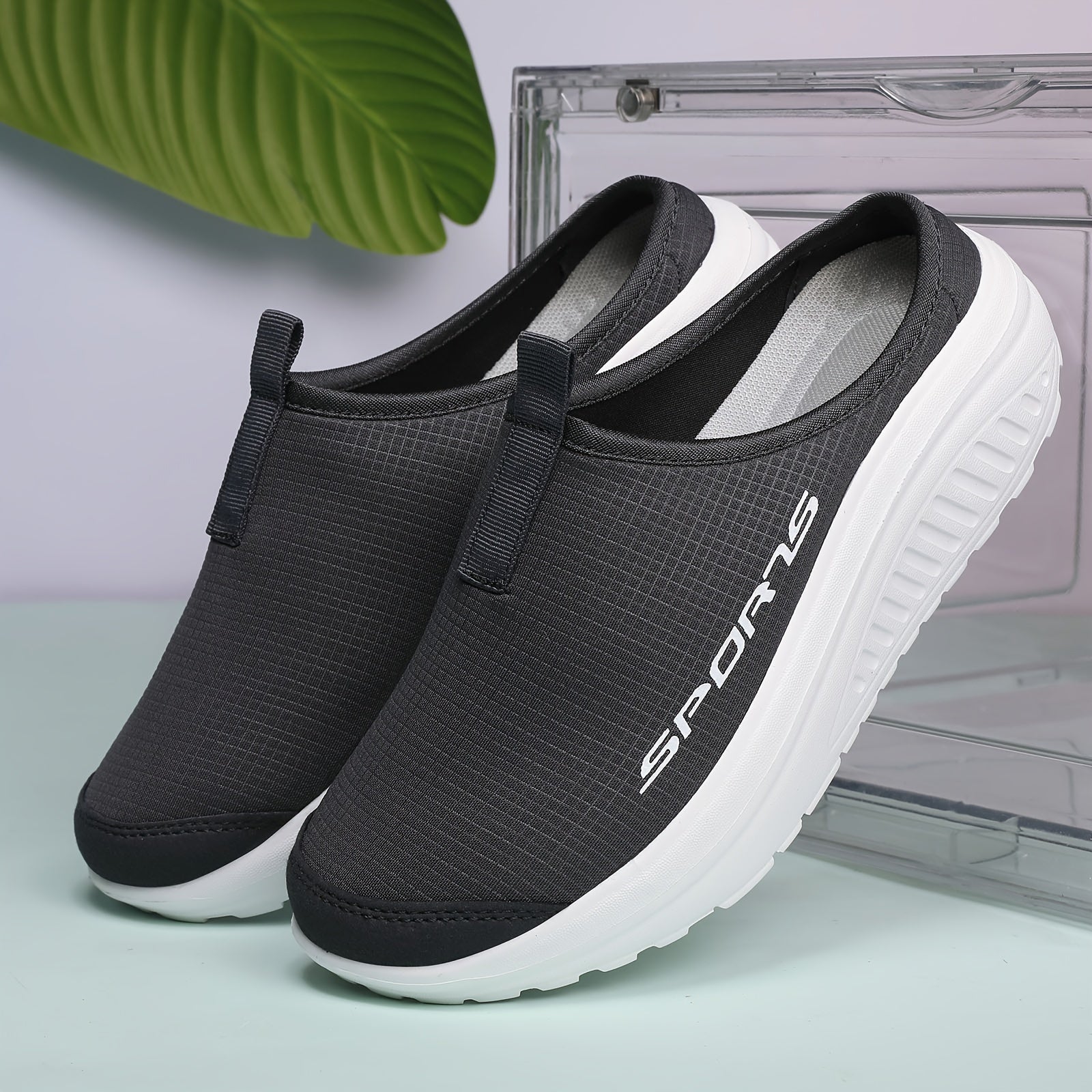 Women's Breathable Mesh Slip-On Sneakers Black Athletic Walking Shoes