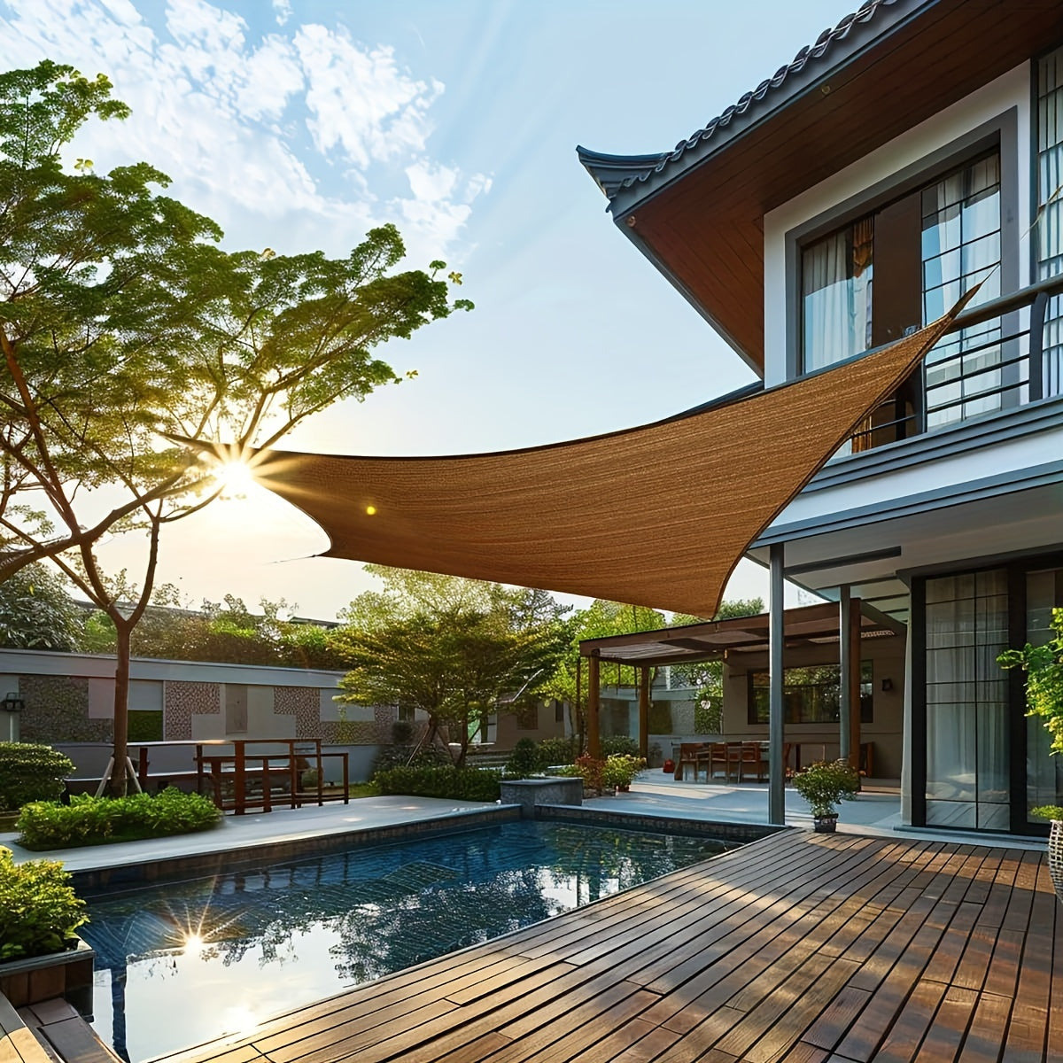 Qorong‘u jigarrang to‘g‘ri burchakli quyosh nurlari uchun soyabon, tashqi shaxsiylik uchun UV blokirovka qilish, verandaga, bog‘ga, terasga