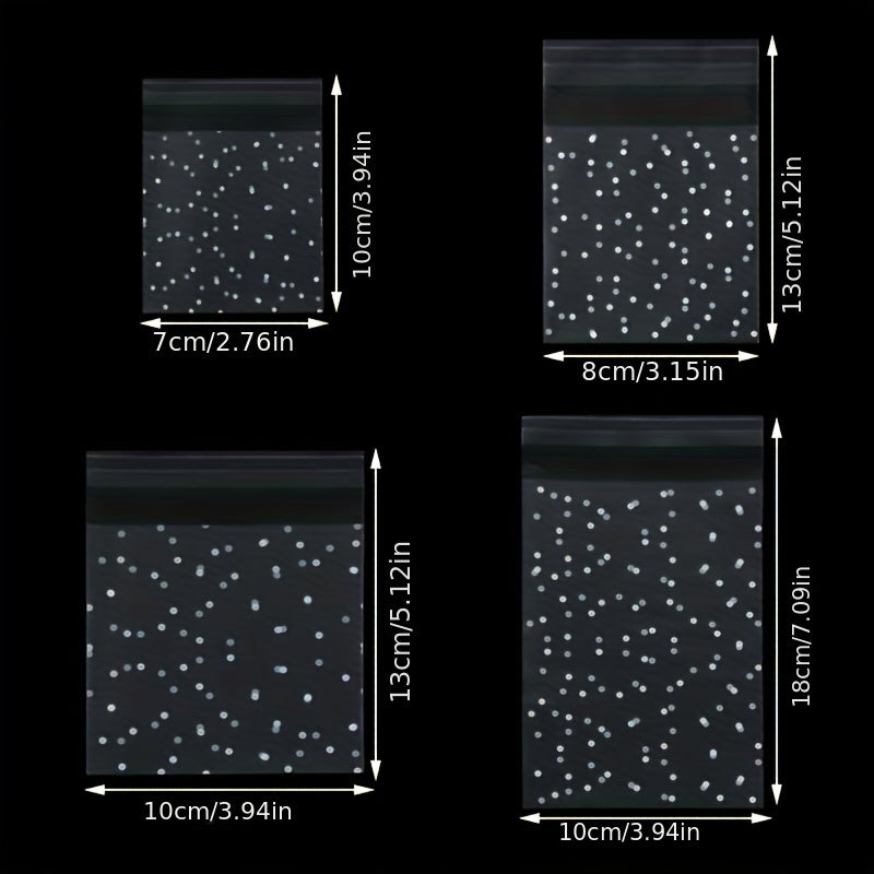 Set of 100 Clear Plastic Bags with Polka Dots for Cookies Treats Baked Goods
