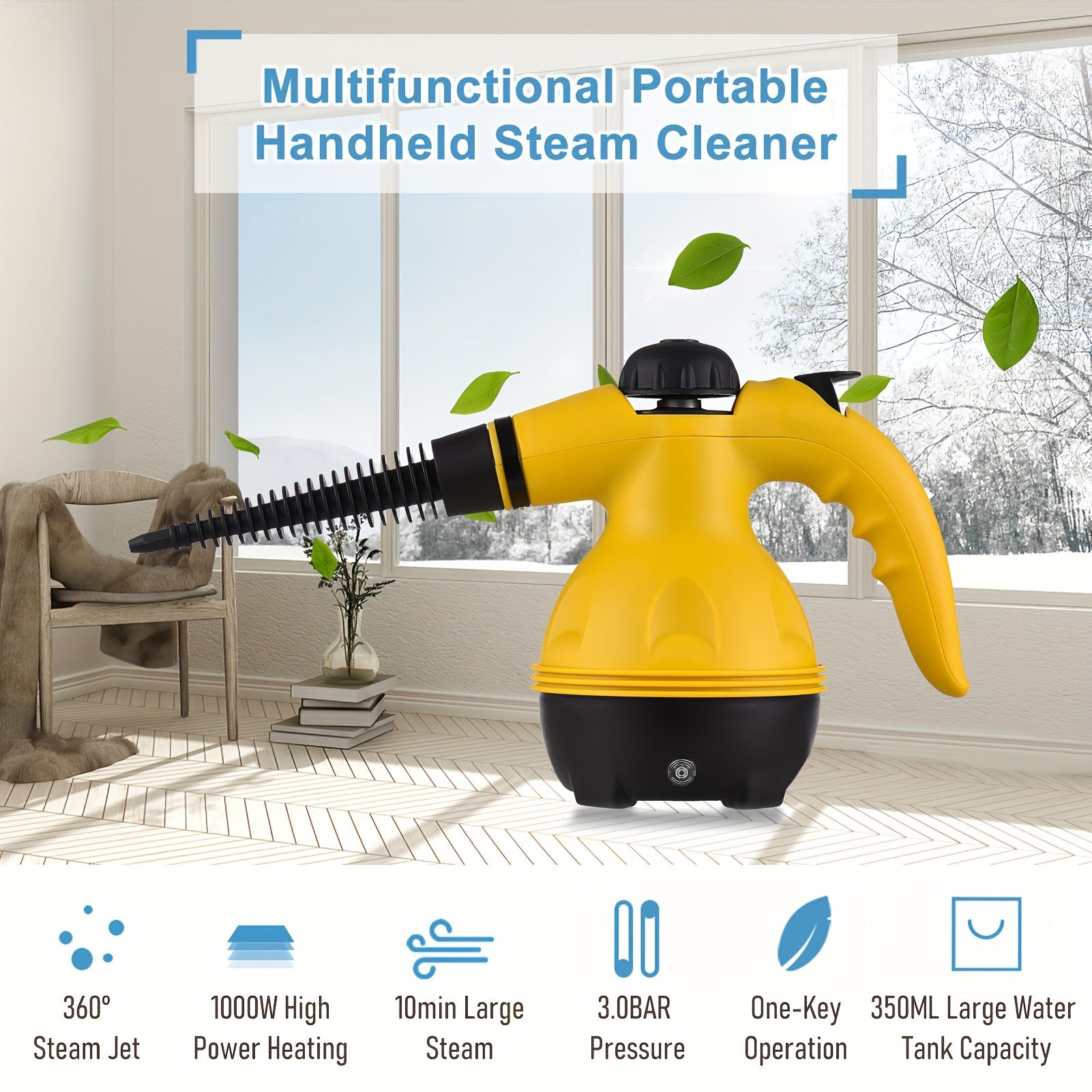 Handheld Steam Cleaner 350ml Pressurized 600W 105°C for Surfaces and Home Use
