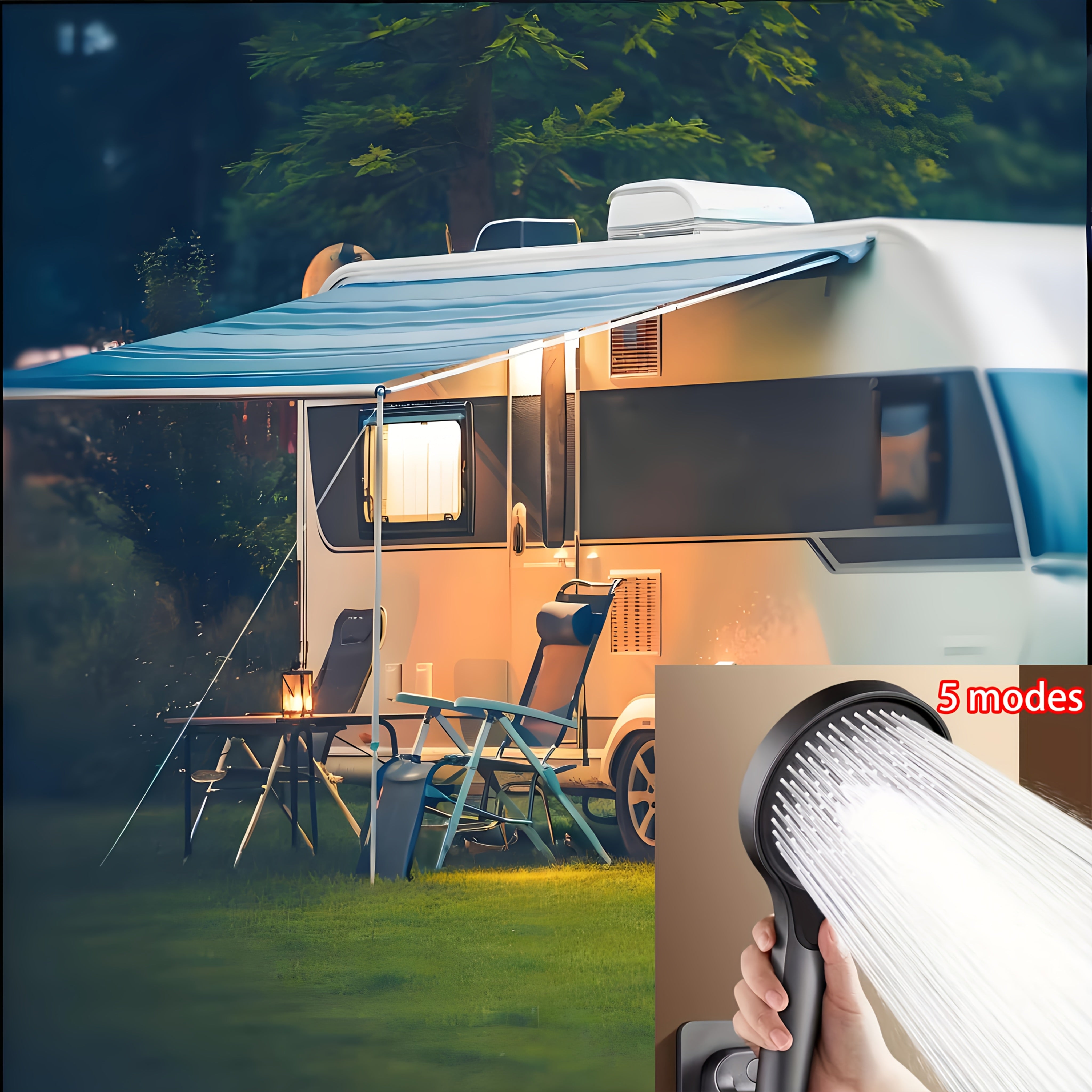 Handheld Shower Head with 5 Modes, Light Beige, Water Saving, Easy Install