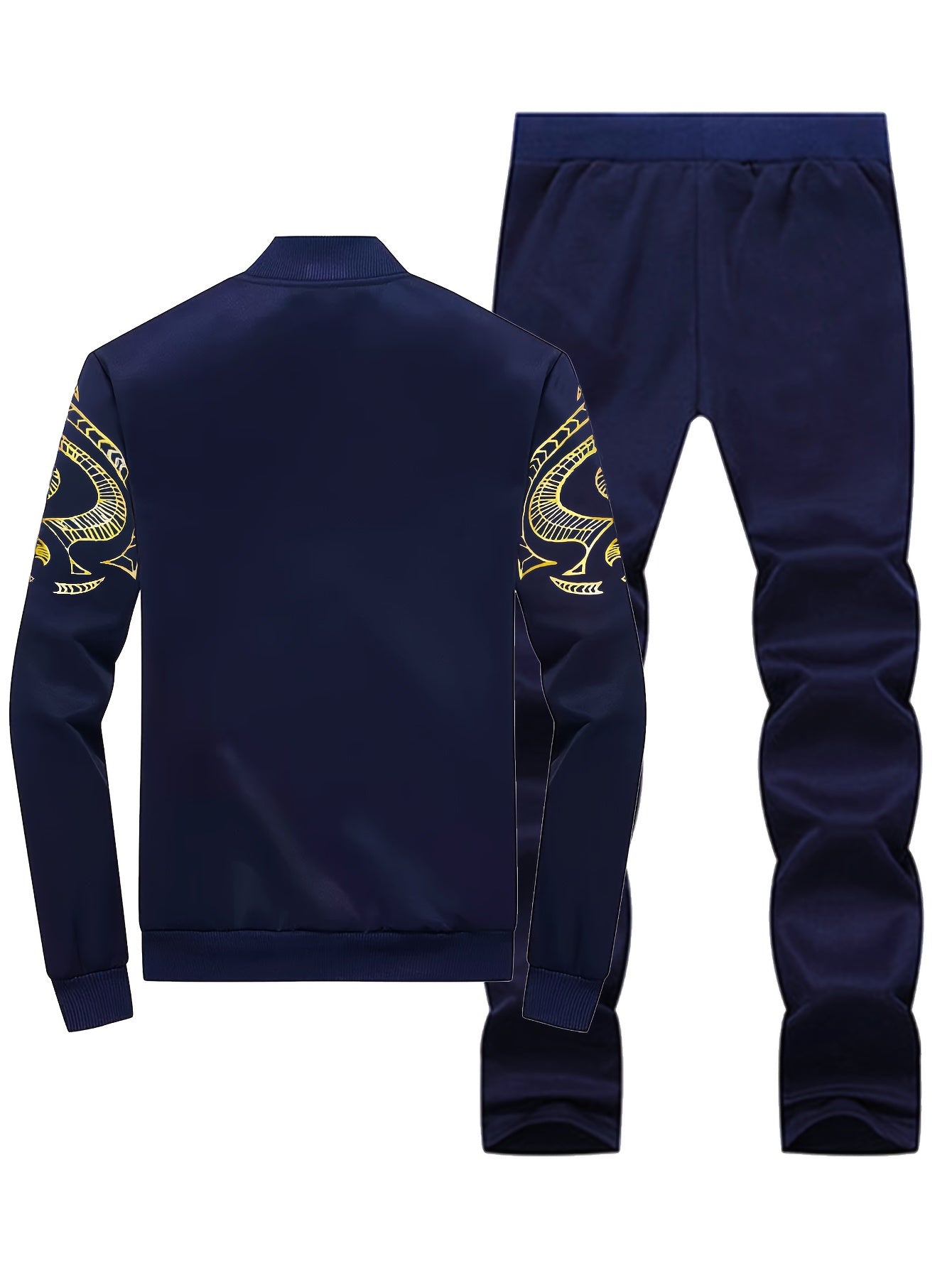 Erkaklar uchun bosma tasodifiy to'plam, bahor/kovak uchun turli xil ko'ylak va zip-up jakketi bilan polyester sviter va joggerlarni o'z ichiga oladi.