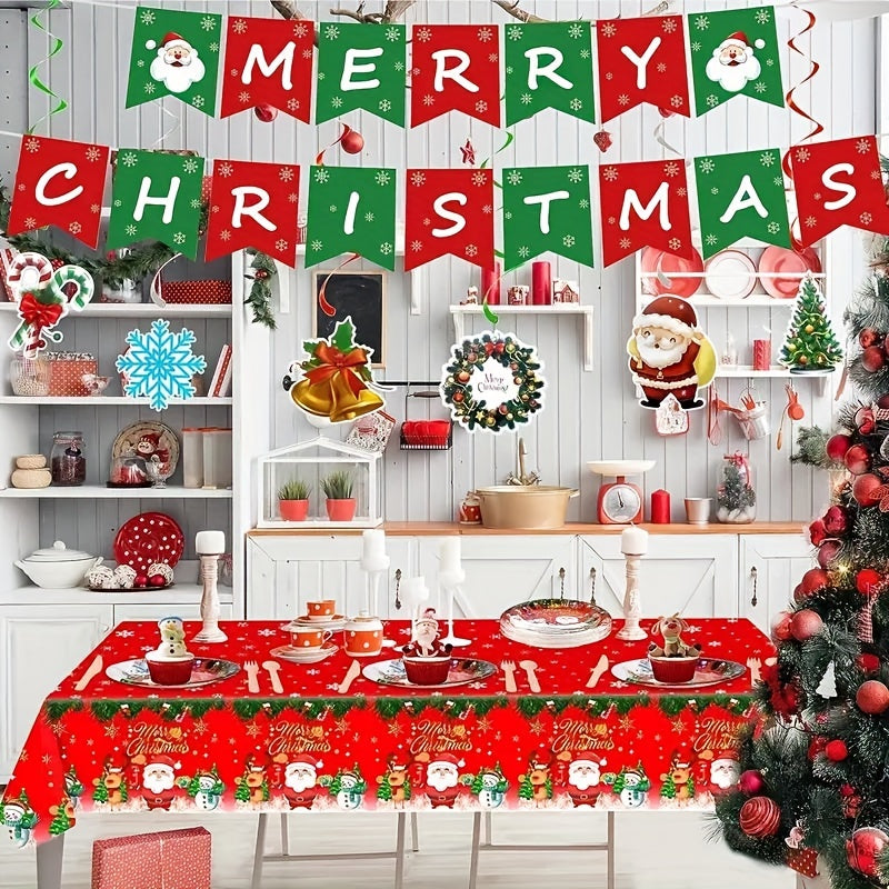 Набор праздничных принадлежностей для Рождества с скатертью, тарелками, стаканами и полотенцами для праздничного торжества