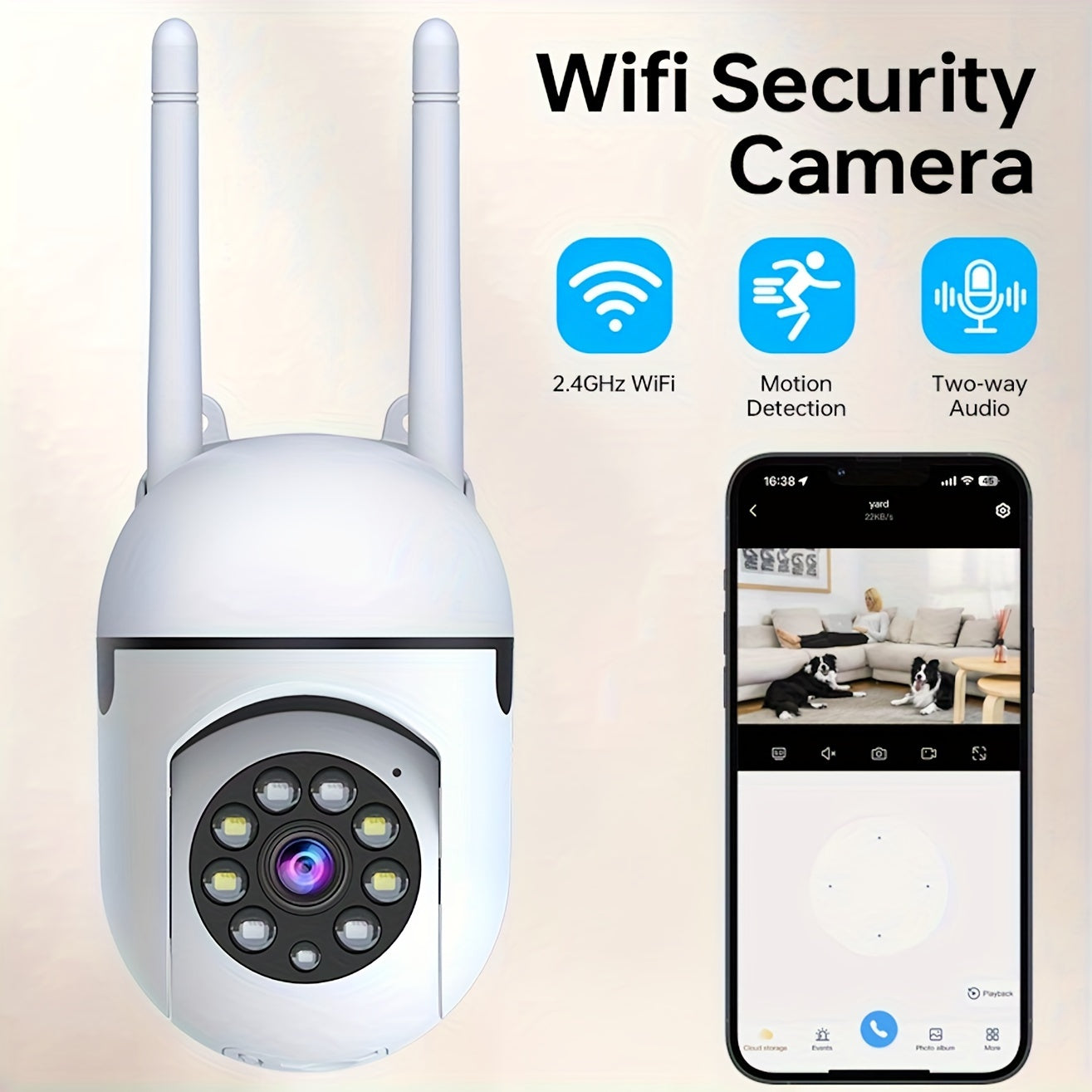 1080p HD WiFi Security Camera with Pan Tilt Zoom Motion Detection Two-Way Audio Night Vision