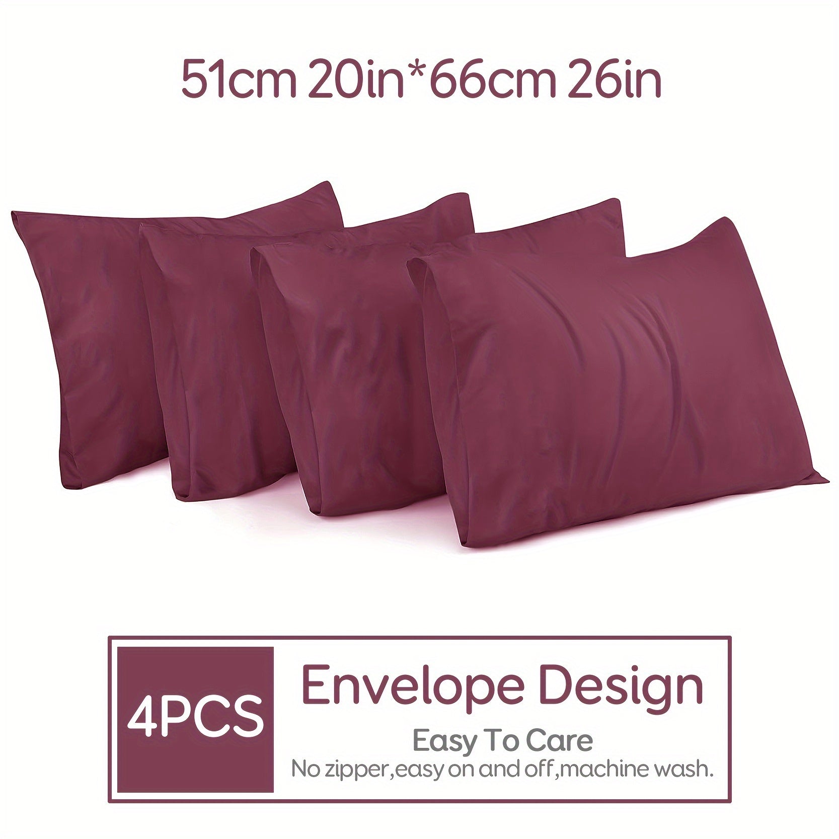 Set of 4 Microfiber Pillowcases Solid Color for Bedroom and Living Room