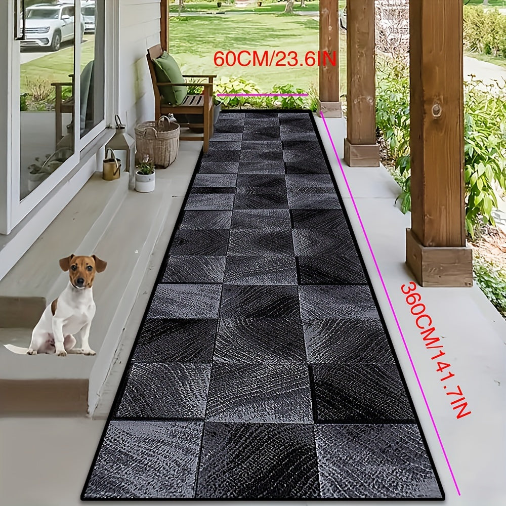 Alfombra de terciopelo a cuadros negra antideslizante lavable a máquina para pasillo y sala de estar decorativa