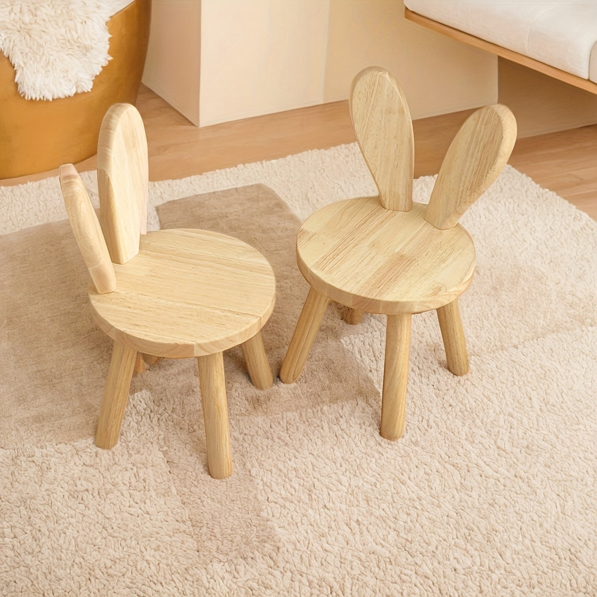 Solid Wood Rabbit Stool for Kids and Living Rooms Natural Finish Shoe Changing Seat