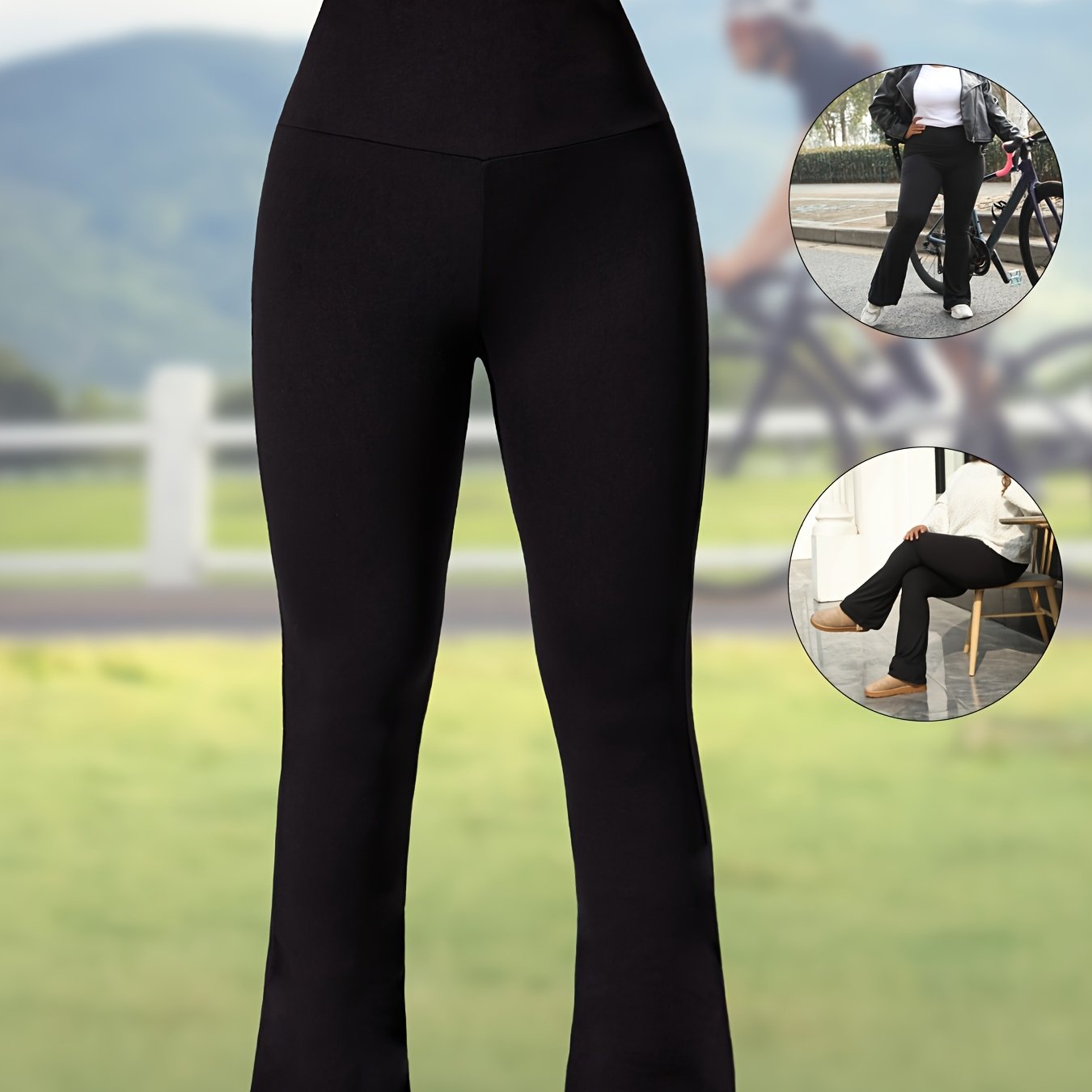 Plus Size Women's Stretchy High-Waisted Flare Leggings Olive Green Tummy Control