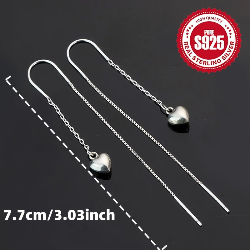 Sterling Silver Tassel Earrings Heart Drop Dangle Jewelry for Women