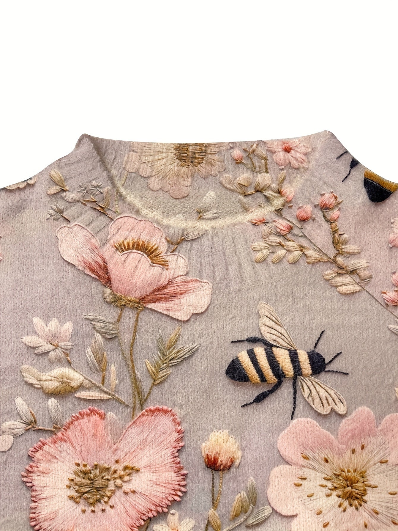 Plus Size Floral Bee Pattern Thick Crew Neck Sweater for Women