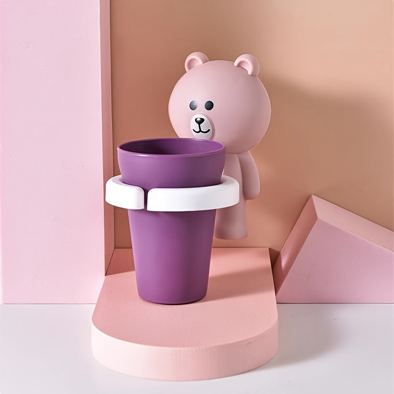 Wall-Mounted Bathroom Organizer with Cup No Drilling Space-Saving Bear Toothbrush Holder