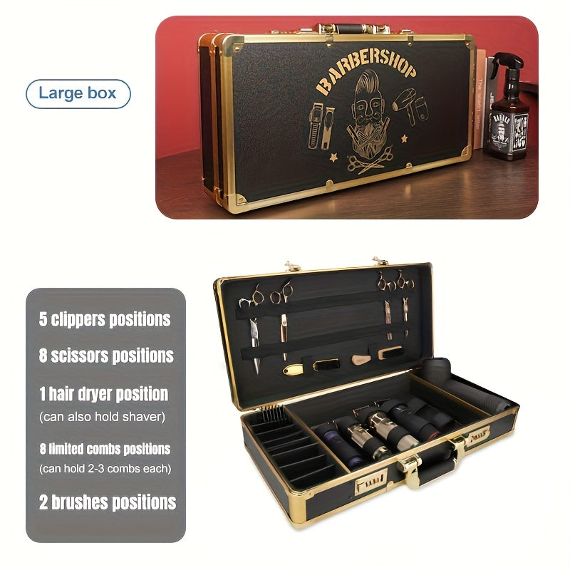 Qassoblar uchun mo'ljallangan qattiq saqlash qutisi, qaychi, taroq, moy va aksessuarlar bilan