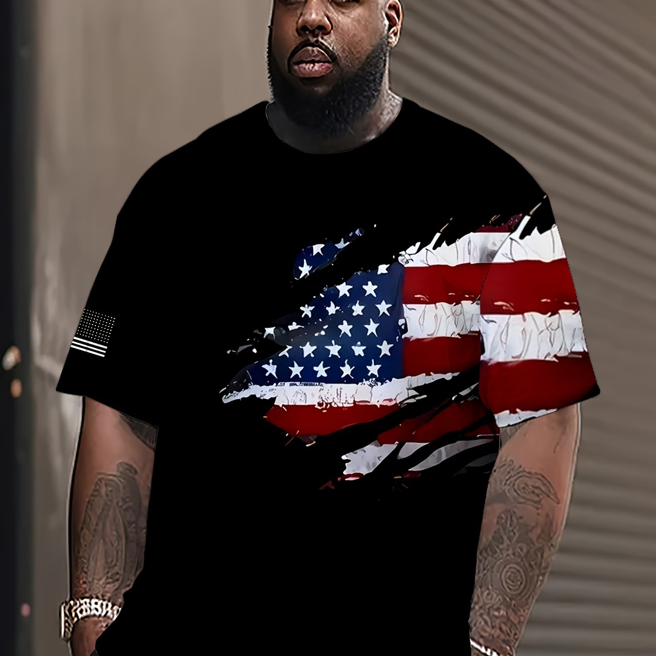 Men's Plus Size USA Print Short Sleeve T-Shirt Polyester Spandex Casual Sports