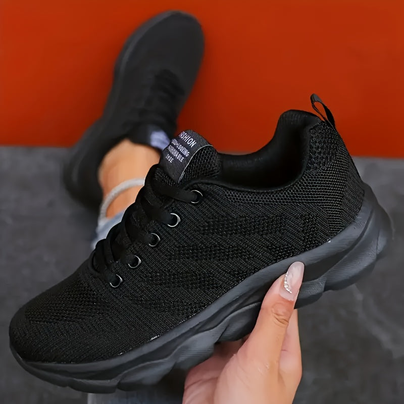 Women’s Breathable Knit Casual Sneakers Lightweight Low-Top Shoes Black