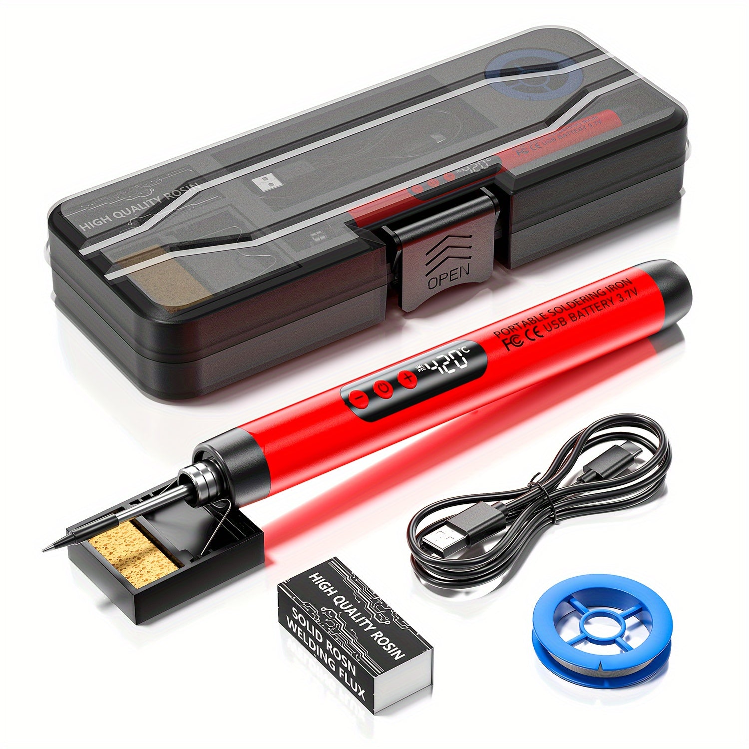 Blivrig USB Payvandlash Temir Pistolet To'plami, Raqamli Ko'rsatkich, Moslashtiriladigan Harorat Boshqaruvi, Keramika Isitish Elementi, Qayta Zaryadlanadigan 1000mAh Li-ion Batareya, USB Quvvatlangan, Rosin va Payvandlashni O'z Ichiga Oladi