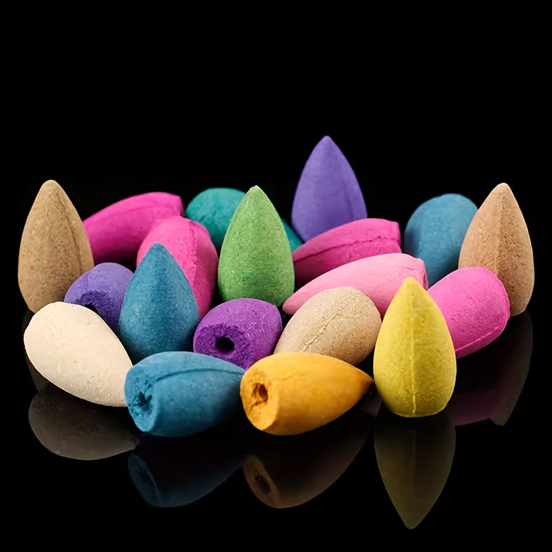 Set of 60 Natural Waterfall Incense Cones with Reflux Tower Burner for Home Purification