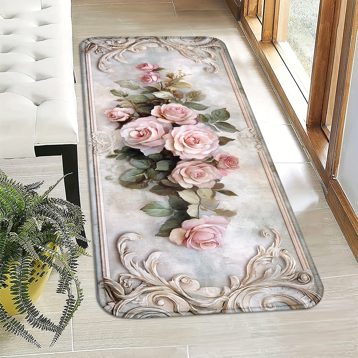 Valentine's Day Rose Flower Door Mat Non-Slip Machine Washable Entry Rug Indoor Decor