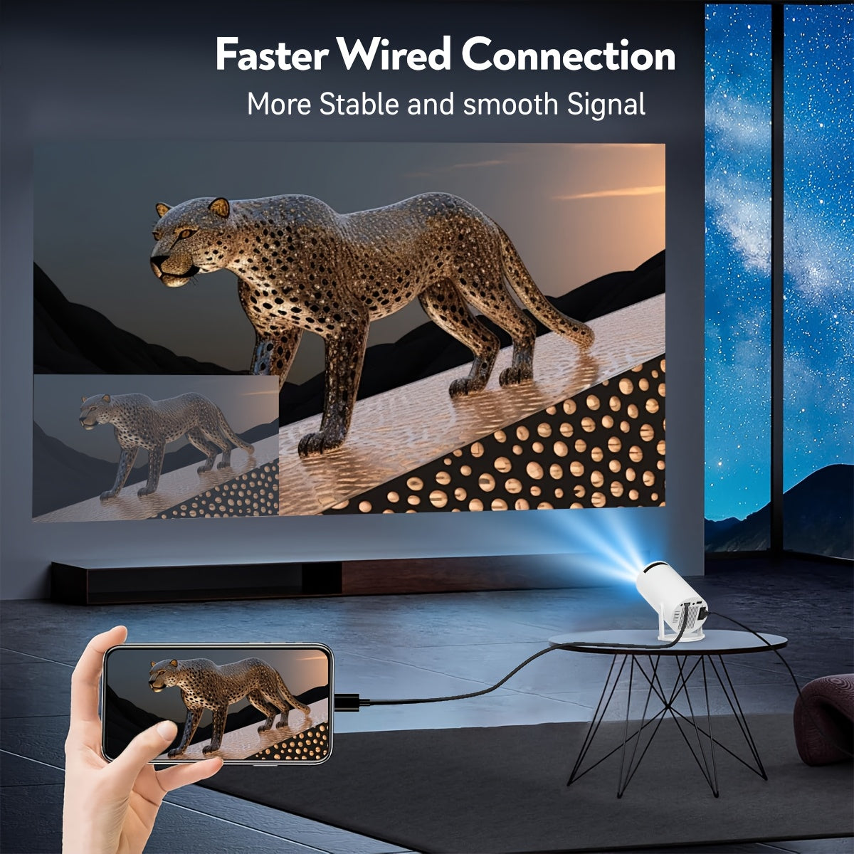 Mini portativ proyektor 1080P 180° buriladigan 3.3m ekran oq