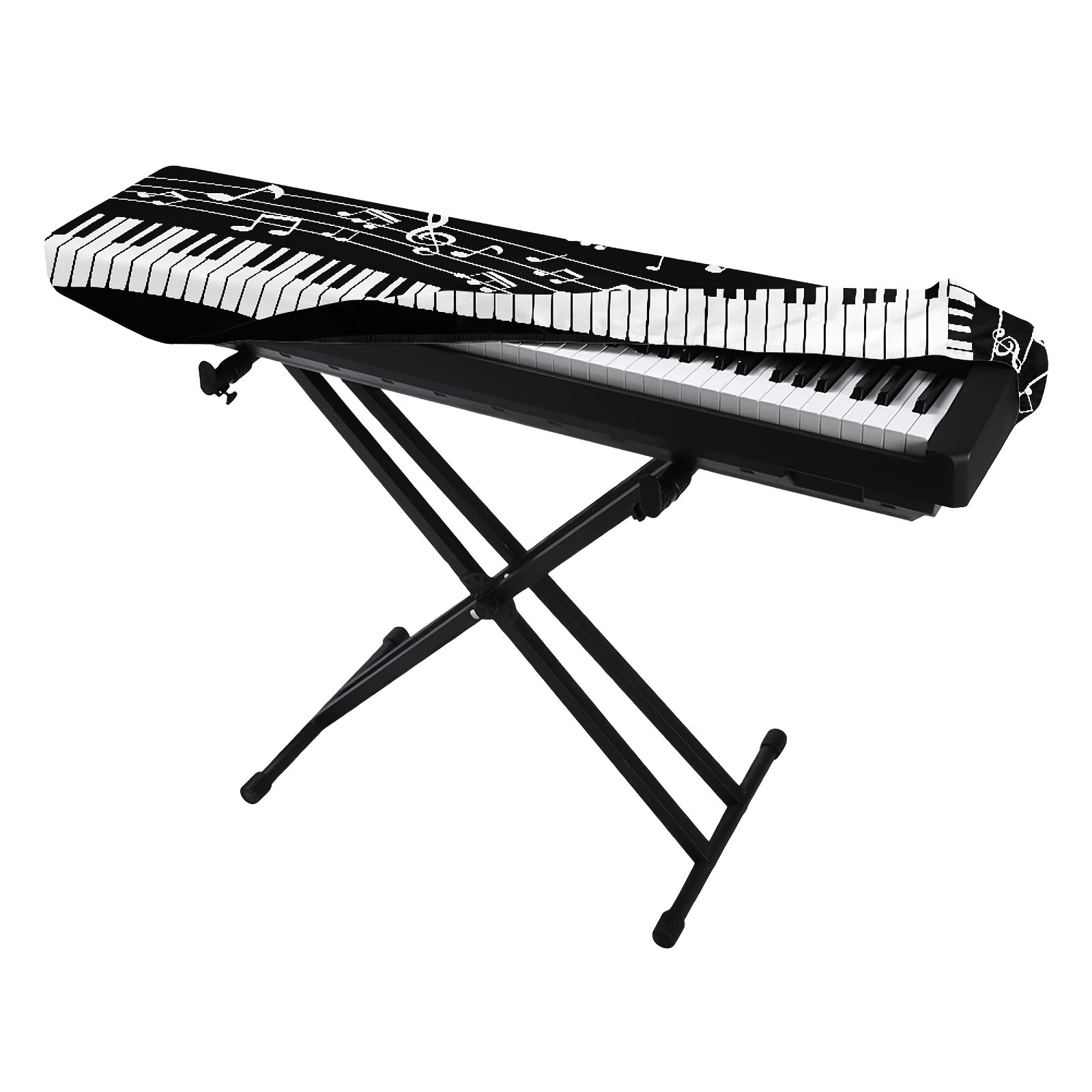 Funda de polvo para teclado de piano en blanco y negro para 61/88 teclas, material elástico resistente a las manchas