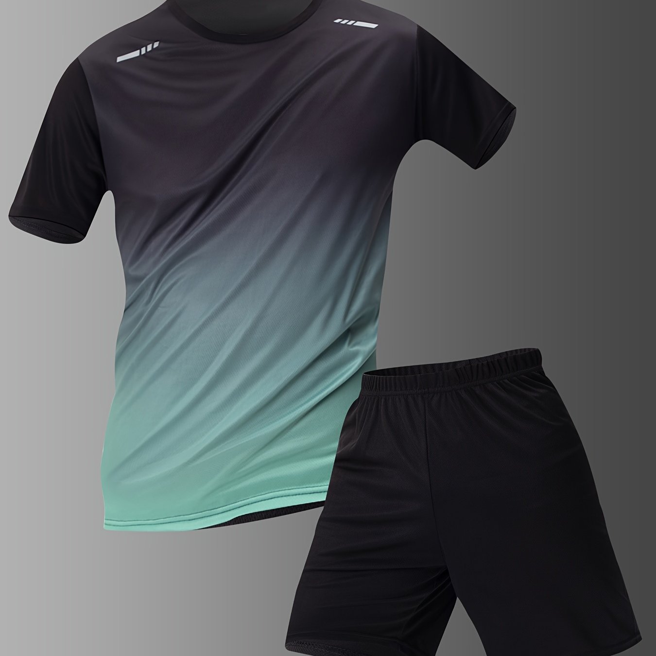 Men's Summer Sportswear Set Gradient Short Sleeve T-Shirt and Elastic Waist Shorts