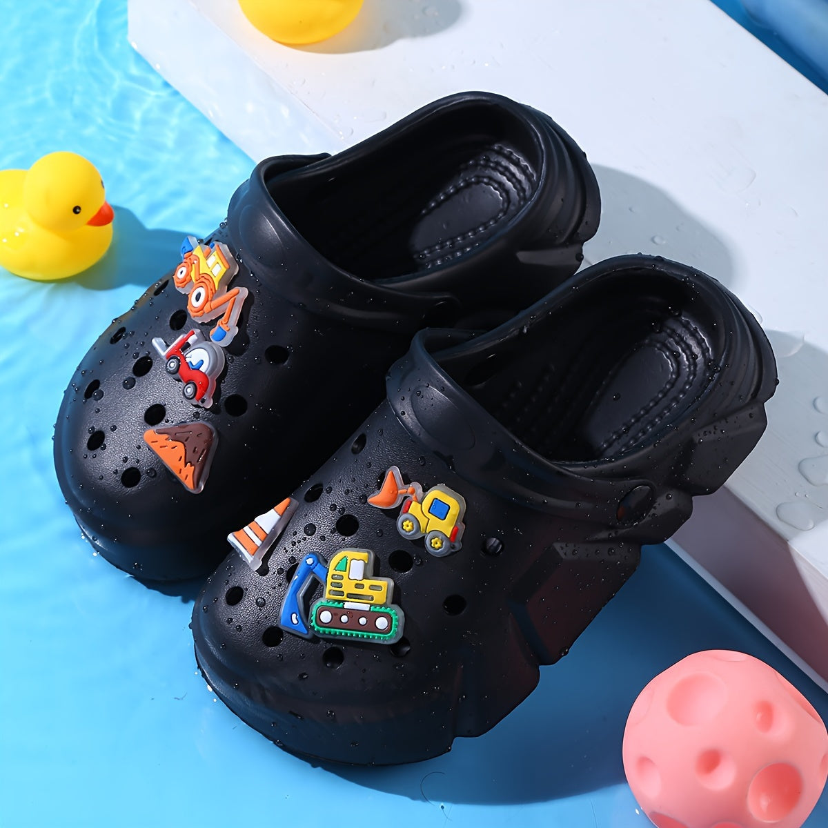 Zapatillas de EVA para niños con charms de excavadora, ligeras, antideslizantes, para uso en interiores y exteriores