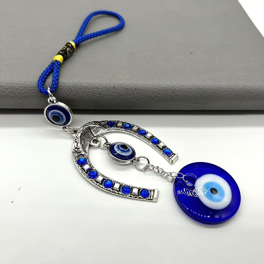 Turkish Blue Evil Eye Horseshoe Car Charm Hanging Ornament Protective Decor