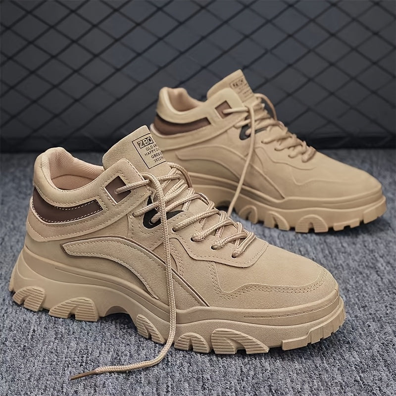 Men's Retro Work Boots Durable PU Upper PVC Sole Breathable Fabric Lining Ankle Support Beige Lace-Up Short Boots