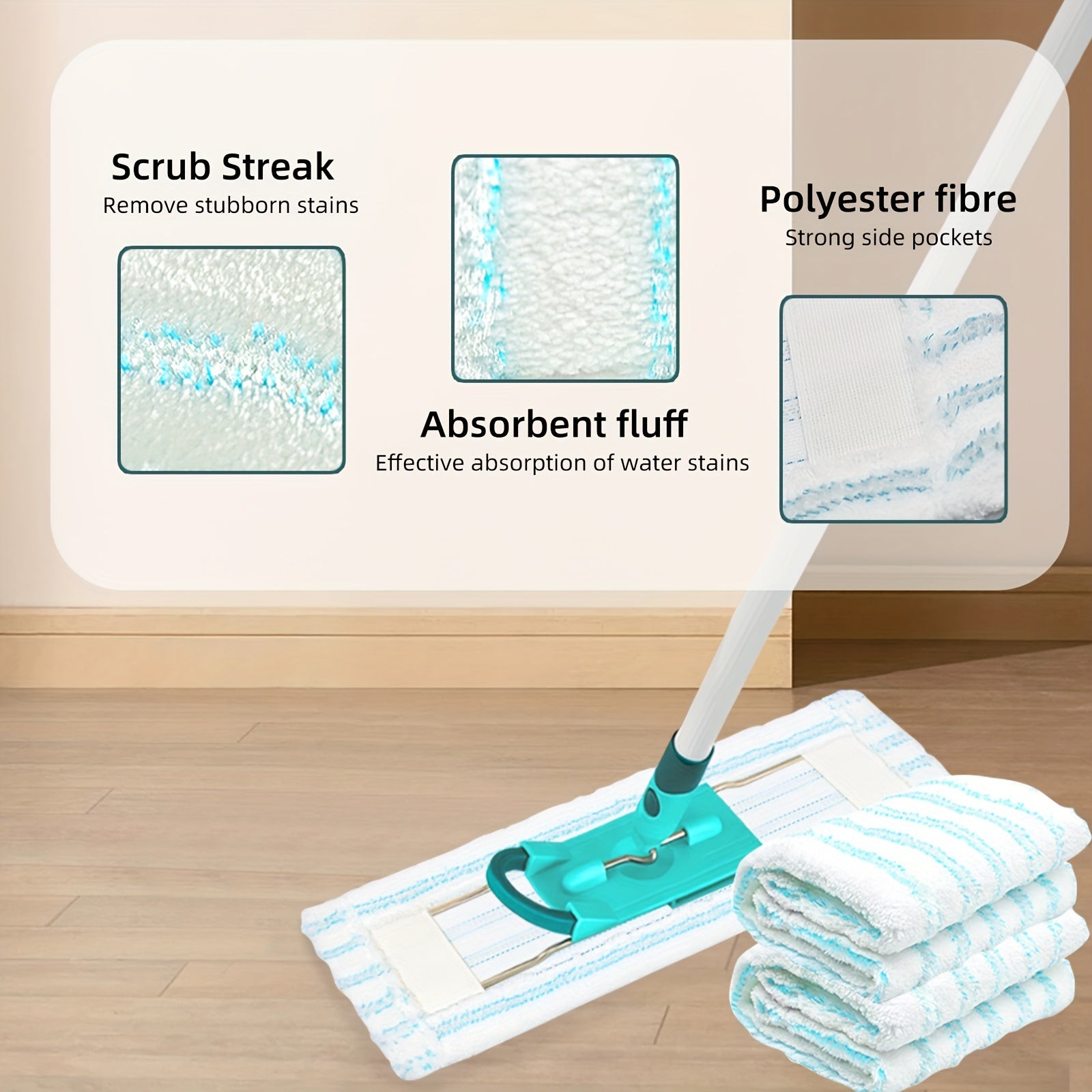 Microfiber Mop Pads Set of 3 for Easy Home Cleaning Long-Lasting and Reusable