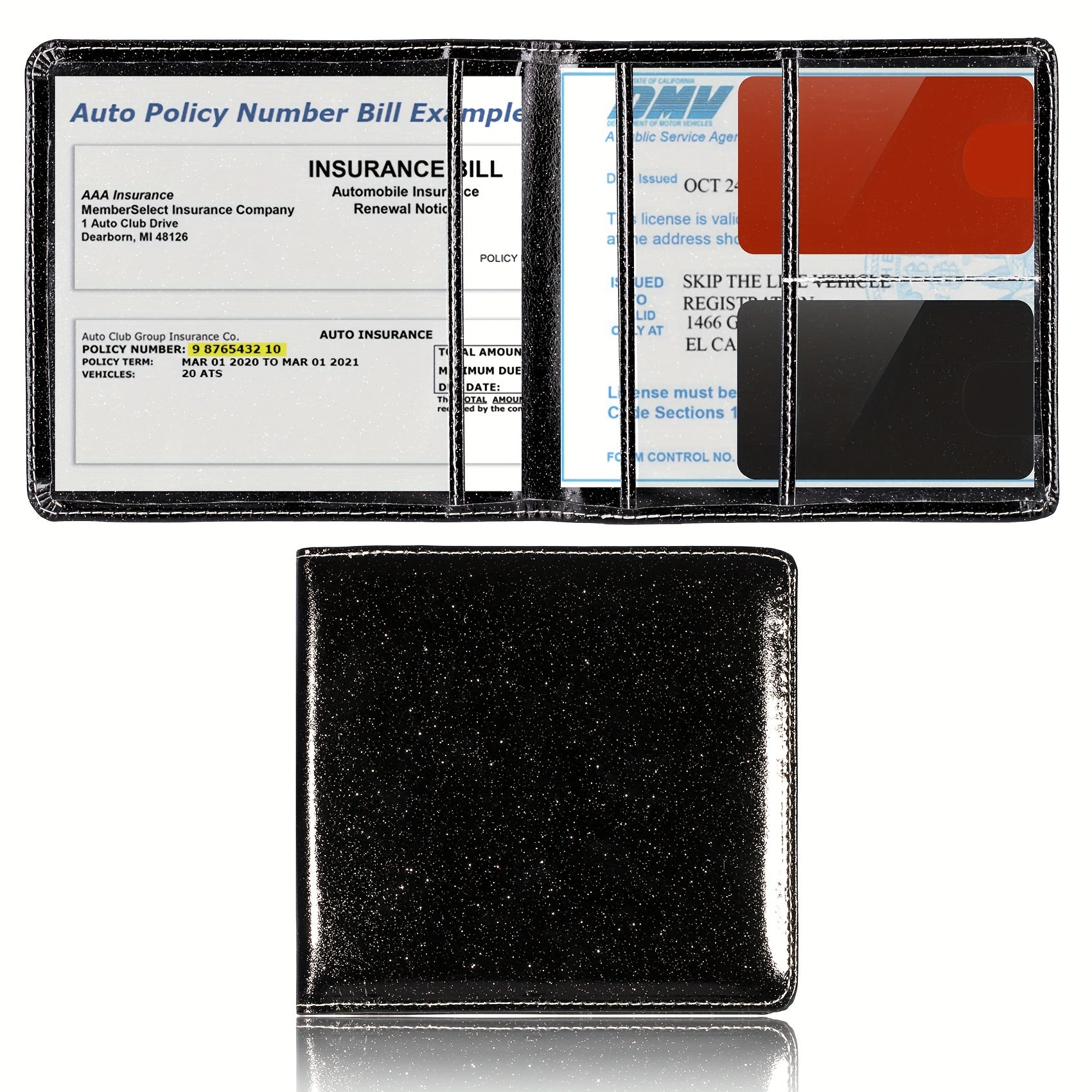 Organizador de guantes de cuero PU para portatarjetas de seguro de coche, billetera para documentos